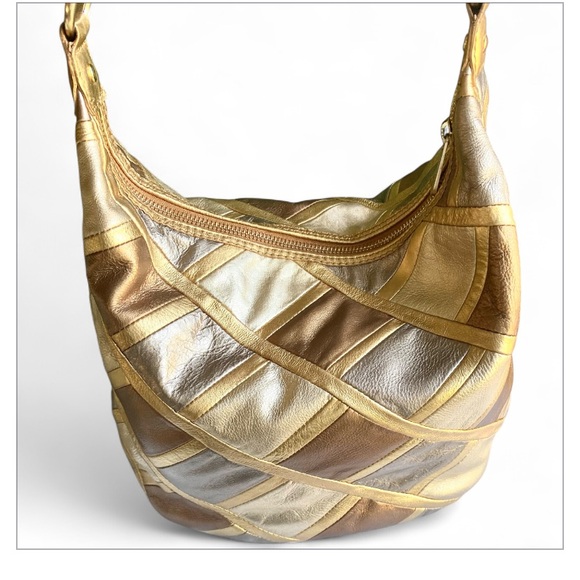 Michael Kors hobo patchwork bag in silver gold and bronze with gold chain EUC - Picture 1 of 13